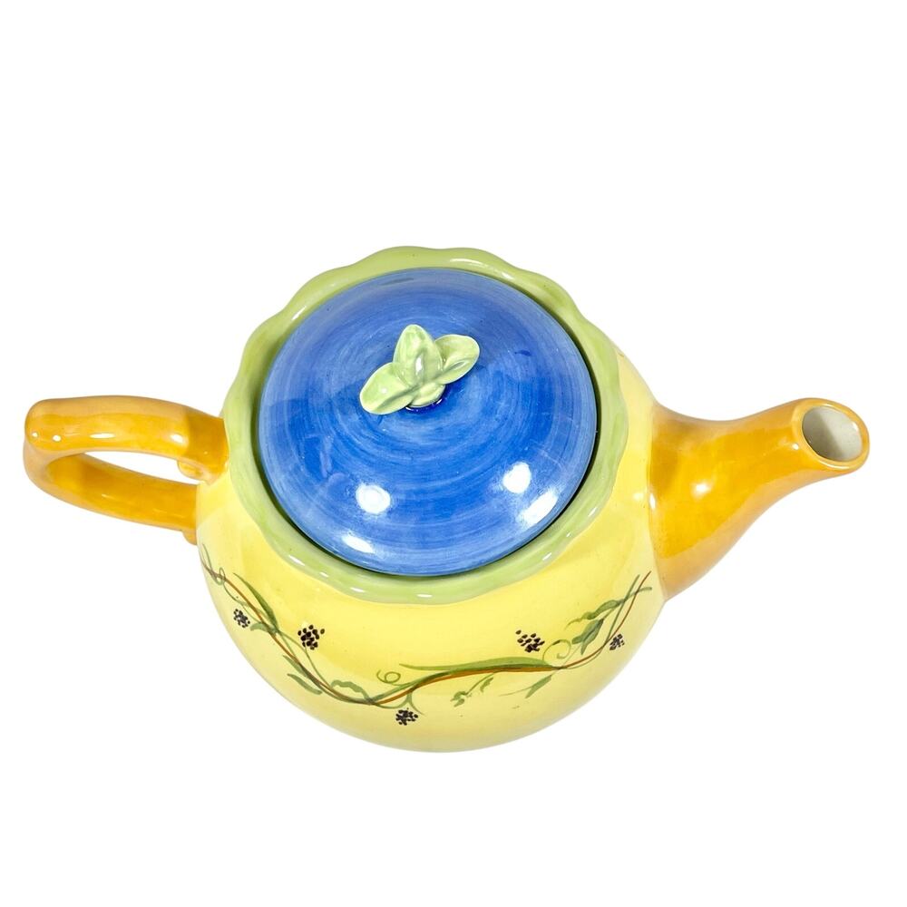 Pfaltzgraff Pistoulet Ceramic Teapot 8 Cup Yellow Blue Orange Lid - Picture 4 of 10